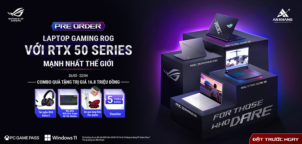 CTKM ASUS: ĐẶT TRƯỚC LAPTOP GAMING ROG RTX 50 SERIES - NHẬN QUÀ KHỦNG TRỊ GIÁ 16.8 TRIỆU ĐỒNG