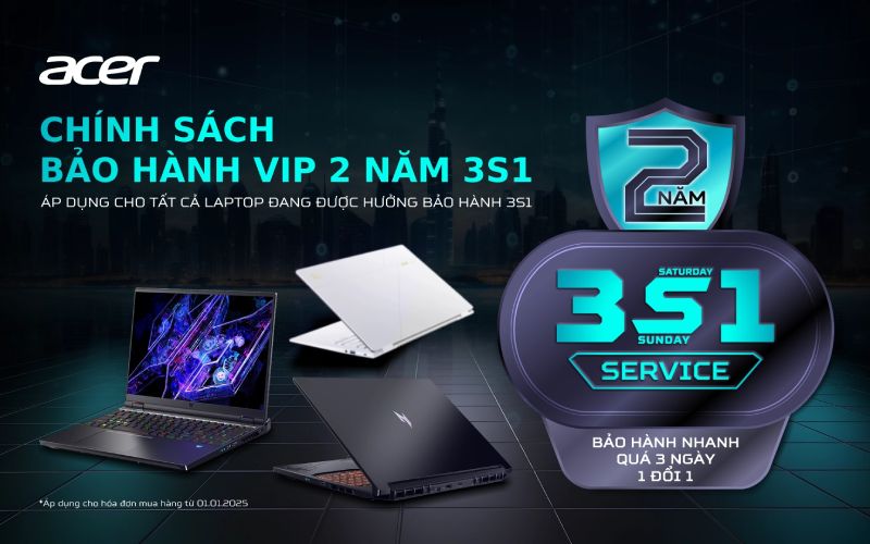 Laptop Acer Predator Helios Neo 16 áp dụng chính sách bảo hành VIP 2 năm 3S1