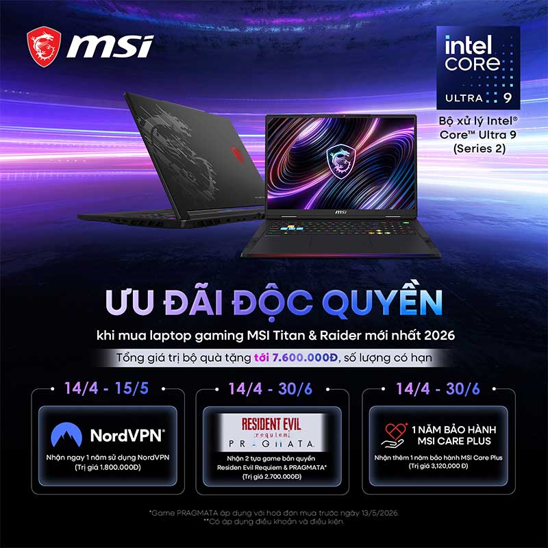 MSI ra mắt dòng laptop Raider và Titan mới tại Việt Nam, mang lại hiệu năng đỉnh cao cho game thủ và người dùng chuyên nghiệp